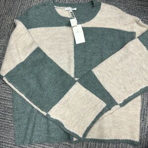 Z Supply Green and Cream Colorblock Crewneck Sweater